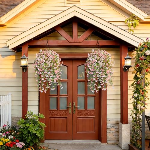 Artificial Hanging Flowers for Outdoors Spring Summer Decor - color: Mixed Color Pink & White