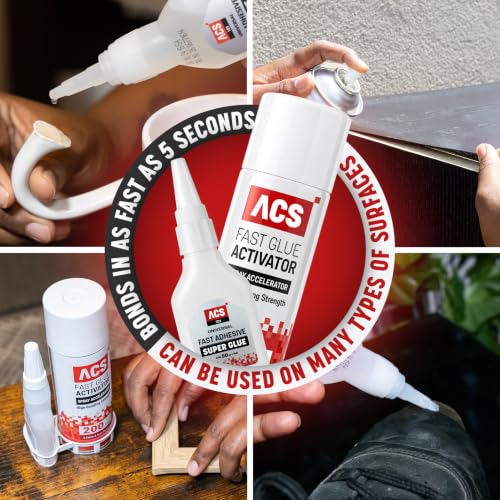 ACS Universal Super Glue & Activator Set - 1.76oz Activator + 6.76oz Thick Adhesive - Premium Spray Accelerator Bundle for Woodworking, Plastic, Crafts, Leather - size: Adhesive & Activator Set