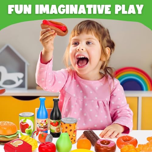 120 Piece Deluxe Pretend Play Food Toy Tasty Treats Plastic Cooking and Grocery Shopping Assortment Set - style: 120 Pieces