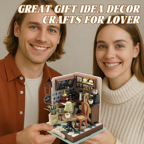 Kisoy DIY Miniature House Kit, Tiny House Building Kit with Furniture and LED Light for Adults and Teens, DIY Mini House Craft Kit, Decorations/Gifts for Family and Friends (Meet Cafe) - color: Meet Cafe