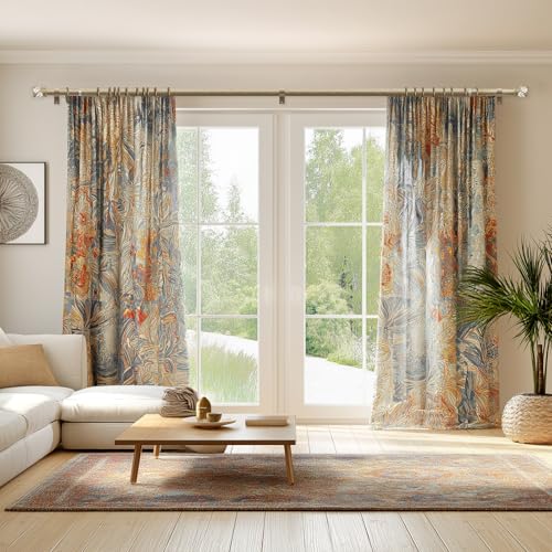 QDWIS Weathered Wood Curtain Rods for Windows 72 to 144 inch Boho Decorative Handmade Wood Grain Drapery Rods with Leaf Finial 1" Adjustable Heavy Duty Curtain rod for Living Room Bedroom Kitchen - color: Weathered Wood, size: 36'' - 150''(1 Pack)