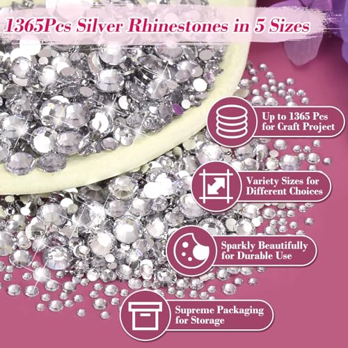 Shynek 2×130ML B7000 Rhinestone Clear Jewelry Adhesive Glue with Precision Tip and 1365PCS Charm Rhinestones Flatback Gem for Craft, Fabric Glue with Tools for Jewelry Making Clothes Elastic String - color: A