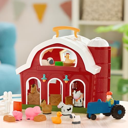 Battat Big Red Barn Farm Playset, Foldable Barn with Tractor, Toddler - style: Red Barn