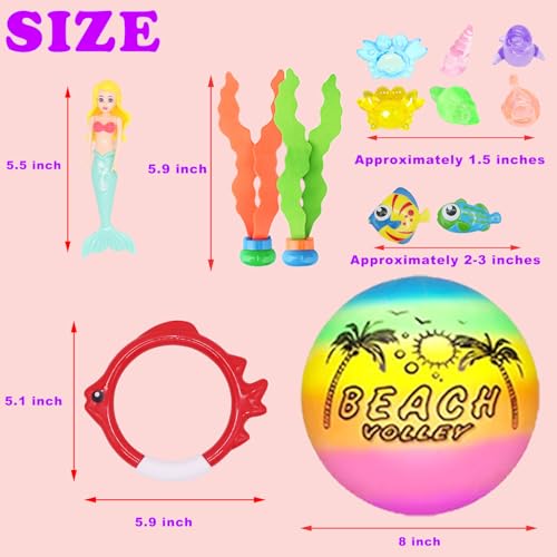 18 Pcs Diving Pool Toys for Kids Ages 3-12 Set with Storage Bag - style: Mermaid Set -18 Pack