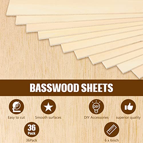 Riakrum Basswood Sheets Plywood Board Unfinished Wood Boards for Crafts for DIY Laser Projects Architectural Mini House Building Hobby Model Making(6 x 6 x 1/8 Inch,36) - size: 6 x 6 x 1/8 Inch