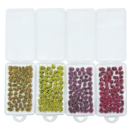 Woohome 4 Pack Miniature Colorful Flower Cluster Self Adhesive Flower Vegetation Groups Static Grass Tufts for Train Landscape Railroad Scenery Sand Military Layout Model - color: 4b