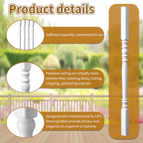 Yaocom Vinyl Railing Spindles, 1 1/2" Sq X 32", Vinyl Railing, 9 Pack - size: 1 1/2" Sq X 32"