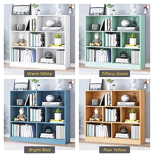 IOTXY Open Shelf Low Bookcase - Wooden 3-Tier Cube Bookshelf, Pear Yellow - color: Pear Yellow, size: 80CM Base