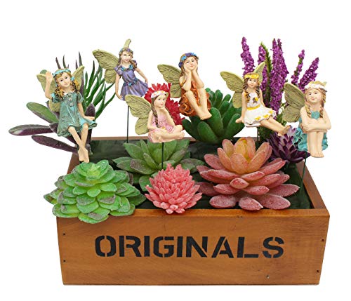 Fairy Garden Vintage Resin Fairy Figurines for Outdoor Garden Yard Lawn Supplies Home Decor Set of 6 - color: Green