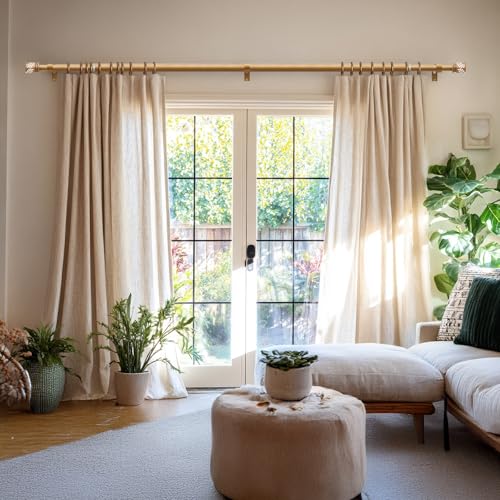 QDWIS Natural Wood Curtain Rods for Windows 66 to 120 inch Boho Decorative Handmade Wood Grain Drapery Rods with Leaf Finial 1" Adjustable Heavy Duty Curtain rod for Living Room Bedroom Kitchen - color: Natural Wood, size: 36'' - 120''(1 Pack)