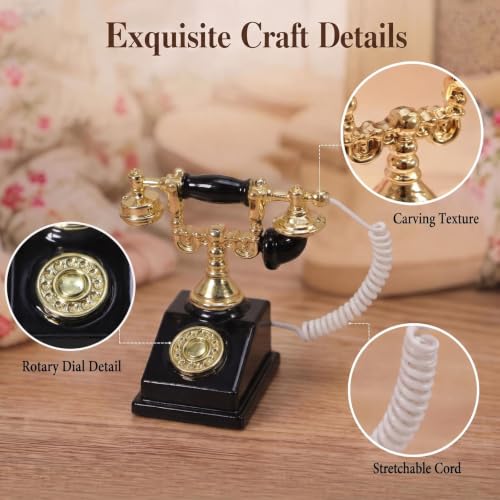 Dollhouse Miniatures 1 12 Scale Vintage Telephone Desk Accessories Decor - color: Black