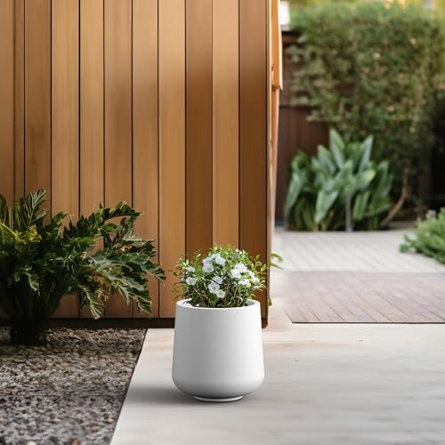 Kante Accent Round Curved White Concrete Planter 13" Dia, Outdoor - color: Pure White, size: 11.6" D