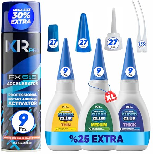 CA Glue with Activator 27x Thin Medium Thick Glue Kit 9X 16.9oz Accelerator - size: 9 Pack