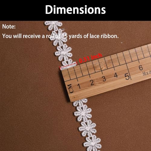 15 Yards Floral Lace Ribbon, 0.51 Inch Wide - color: White Flowers