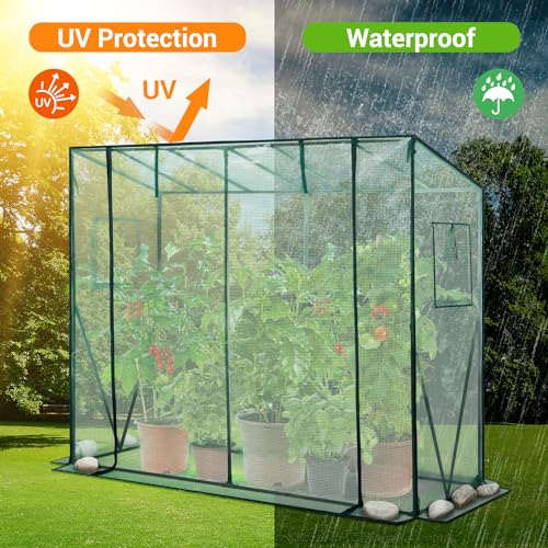 Lean to Greenhouse for Outdoors: Ohuhu Portable Tomato Green House Heavy Duty with Roll-Up Zippered Door, Tall Plastic Greenhouses for Outside Winter Plants Growing Shed for Backyard, 6.6x2.5x5.6 FT - color: Green, size: 6.6' x 2.5' x 5.5'