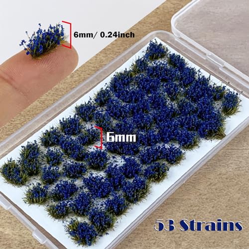 Woohome 53 Pcs DIY Miniature Flower Cluster Flower Vegetation Groups Cyan Static Grass Tufts for Train Landscape Railroad Scenery Sand Military Layout Model Miniature Bases and Dioramas - color: Cyan