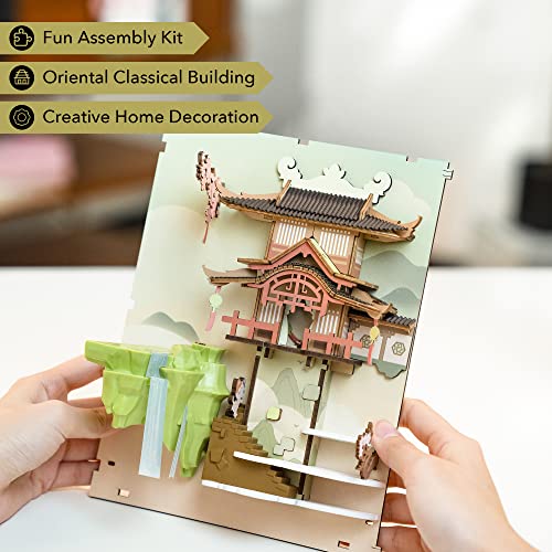 Rolife DIY Book Nook Kit Falling Sakura, DIY Miniature Booknook Kit Creative Decorative Bookend Bookshelf Insert 3D Puzzle for Adults, Halloween/Christmas Decorations/Gifts for Adults (Falling Sakura) - color: Pink, White