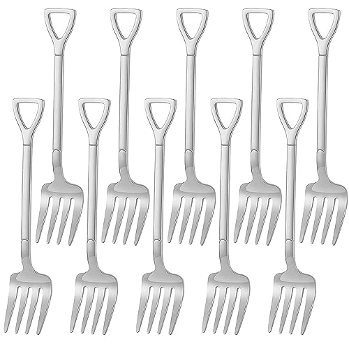 Comicfs 10 Pcs 4.7 Inches Silver Shovel Shape Fruit Forks Cocktail Sticks Set, Stainless Steel Mini Salad Forks Appetizer Cake Dessert Forks Party Supplies (10 Fork, Silver) - color: 10 Pcs Forks-Silver, size: 10 Pcs