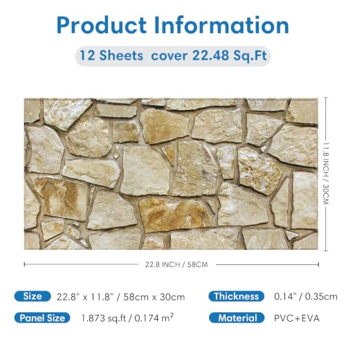 COMSTICKC 3D Faux Stone Wall Panels Peel and Stick Decorative Tiles - color: Faux Brown Stone -A