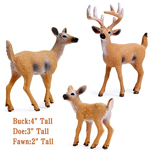 RESTCLOUD Deer Figurines Cake Toppers, Deer Toys Figure, Small Woodland Animals Set of 3 - style: Pack of 3