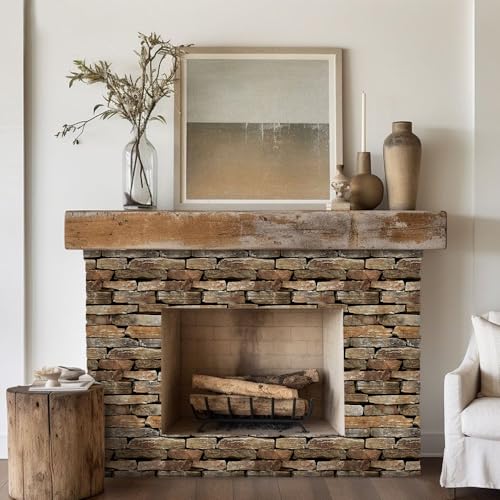 COMSTICKC 3D Faux Stone Wall Panels Peel and Stick, 10 Pcs 11.8" x 11.8" - color: Dark Brown