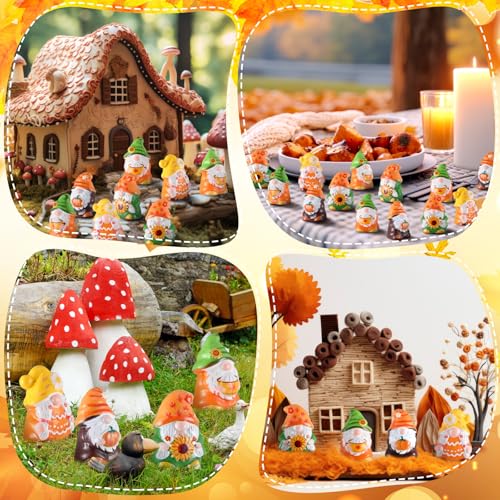 Yaomiao 60 Pcs Mini Fall Resin Gnomes Figures Thanksgiving Mini Statues - style: Fall Multi-color