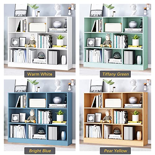 IOTXY Open Shelf Low Bookcase - Wooden 3-Tier Cube Bookshelf, Pear Yellow - color: Pear Yellow, size: 100CM Base