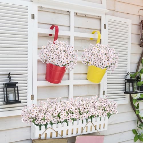 Bassion 24 Bundles Artificial Flowers for Outdoors Decorations, White - color: White