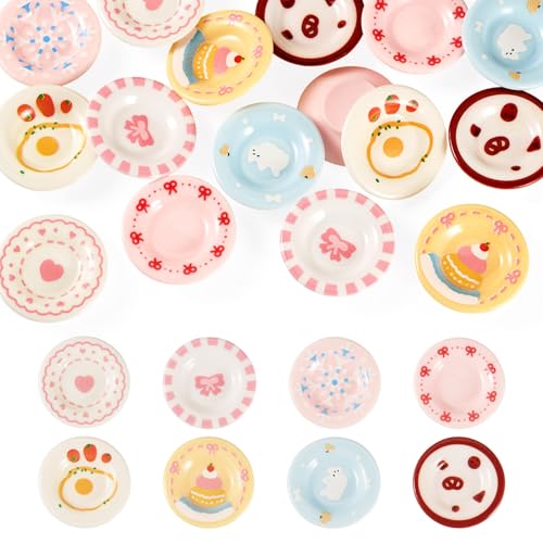 FASHEWELRY 16Pcs Cute Dollhouse Cake Plates Resin Miniature Playhouse Dishes 38mm Kitchen Tableware Models Display Ornaments for Micro Landscape Decoration Garden Home Party Decor - color: 8 Colors-round Plates