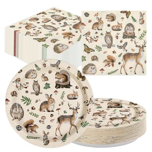 100Pcs Woodland Theme Party Forest Animal Decorations, Serves 50 - style: Retro Animals Plate