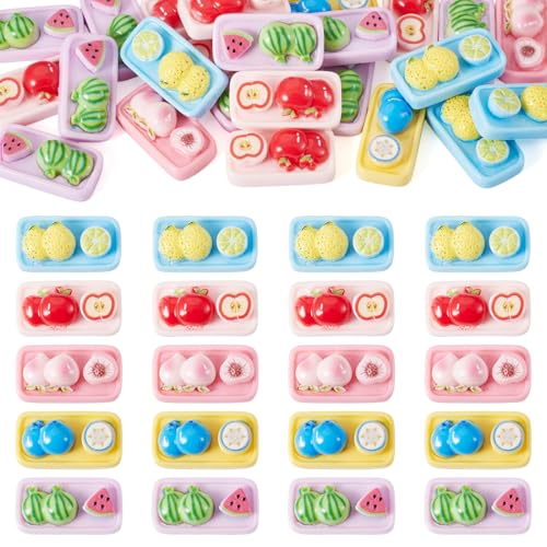 FASHEWELRY 30Pcs Mini Fruit Platter Miniature Dollhouse Accessories Resin Food Kitchen Tableware Models Display Ornaments for Fairy Garden Playhouse Micro Landscape Decoration - color: Fruit Platter