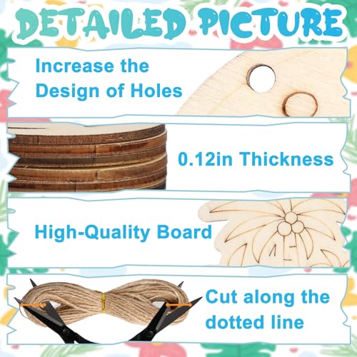 80PCS Unfinished Ornament Wood Crafts, Painting Blank Wooden Cutouts - color: Summer