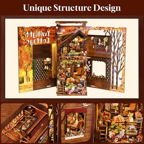 TOYQI Book Nook Kit, DIY Miniature Dollhouse Kit for Adults and Teens - color: Twilight Cottage
