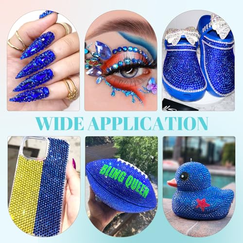 6100Pcs Royal Blue Rhinestones for Crafting with 2Pcs 10ml B7000 Jewelry Glue, 1 Box Flatback Crystals Diamond for Bedazzling Crafts DIY Nail Art Resin Gems for Clothing Shoes - color: Royal Blue, size: 1 Small Pack + 2Pc Glue