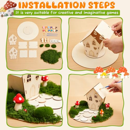 Kathfly 8 Sets Wooden Fairy House DIY Kit, Craft, Fairy House - color: Fairy House