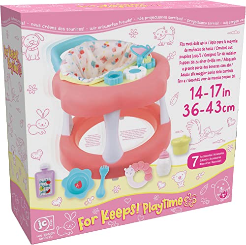 JC Toys - For Keeps Playtime! | Baby Doll Walker Gift Set | Fits Dolls up to 17" | Cloth Seat for easy use and Play Accessories | Ages 2+ - color: Pink Walker Set
