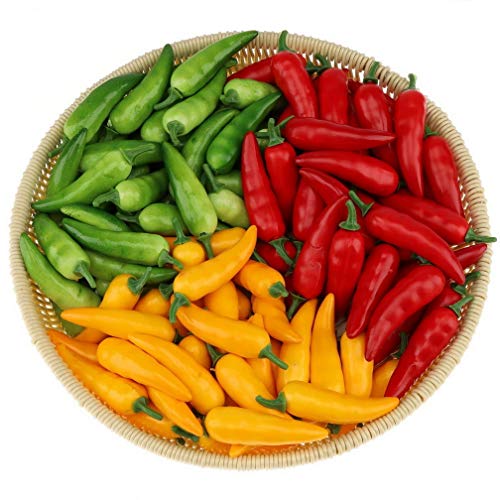 Gresorth 60 Pcs Artificial Mini Chili Pepper Decoration Fake Vegetables - color: Red, Green, Yellow