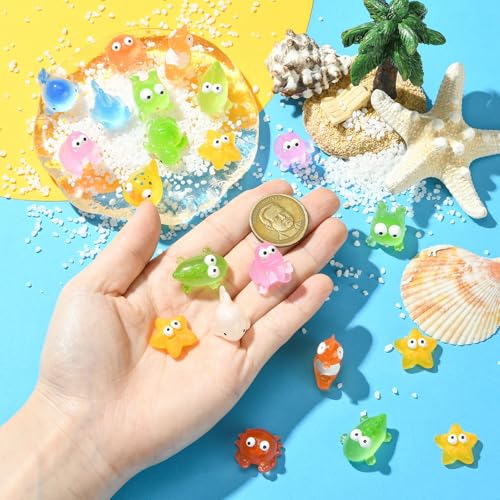 Stiesy 55 Pcs Resin Ocean Animals Miniature Decorations Cute 3D Frog Crab Starfish Whale Shark Tortoise Miniature Figurines Display for Aquarium Pond Bonsai Garden Swimming Pool Accent - color: Ocean Theme-55pcs