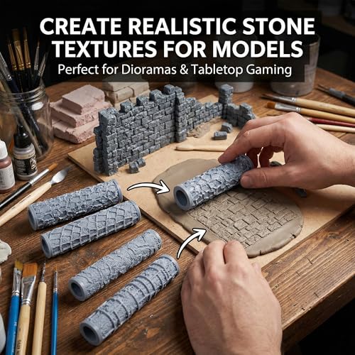 Warmtree 4 Pcs RPG Terrain Texture Roller Set Polymer Clay Texture Roller