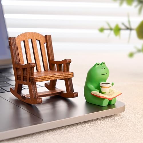 Funny Cute Miniature Frog Figurines - Frog Sculpture for Shelf, Desk Decoration (01-Frog-Rocking Chair)