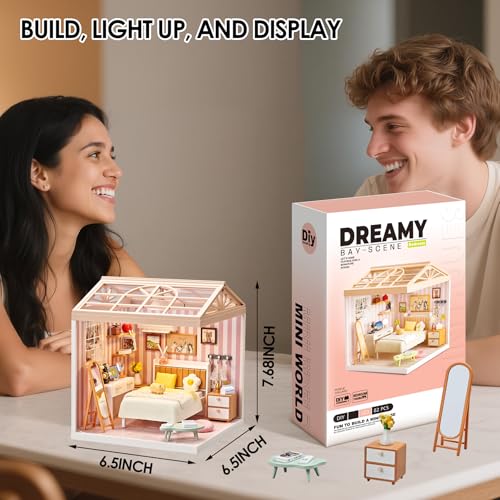 Cozy Bedroom DIY Miniature House Kit with Roof & LED Light, Stackable & Connectable Dollhouse Kit with Dustproof Door, Creative DIY Crafts Building Toy Gift for Adults Teens - color: Bedroom, size: Meduim