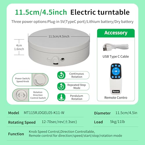 Remote-Controlled Motorized Turntable,360° Silent Spinning Display Stand,Speed-adjustable Rotating Platform,Multi-mode Rotating Display Base,Rotating Display Stand For Showcase(4.53inch/White) - size: 4.53inch/White/11Lbs Load