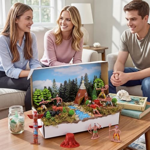 Teyva Daily 48 Pcs Native American Figurines Diorama Box Kit - color: Indian