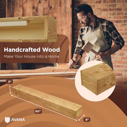 Avana Fireplace Mantle - Natural Wood - Mounted for Over Fireplace - Handcrafted - Rustic Natural, 60 X 8 X 3 - color: Rustic Natural, size: 60 X 8 X 3