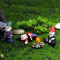 Set of 4 Mini Garden Gnomes with Campfire - 3 Drunk Gnome Figurines and 1 Campfire for Fairy Garden Decor, Plant Pot Decorations, Dashboard Ornaments, and Outdoor Spaces - style: Gnome Set of 4