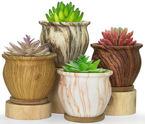 ARTKETTY Succulent Pots, 4.5 Inch Small Plant Pots with Drainage Tray - color: Marble
