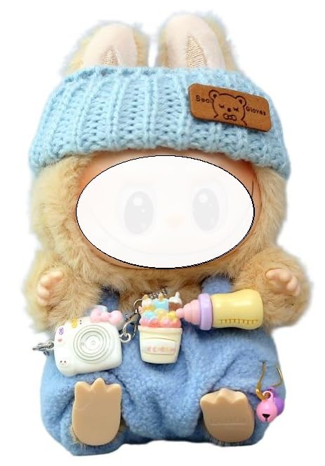 Clothes for LABUBU 17cm Doll (NO Doll),Outfit for LABUBU,Dress and Hairpin Set for LABUBU Dress Up,Accessories for LABUBU - color: Blue Bear