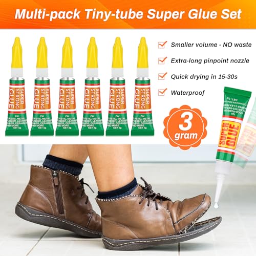 3g X 6 Pack Super Glue for Single Use, Super Fast Strong Adhesive Cyanoacrylate Glue with Anticlog Cap for Micro Precising Controlled Jewelry Repair Wood Metal DIY Crafts - style: 6 X 3G，New