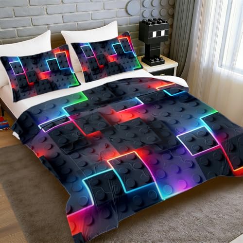 BlessLiving Queen Comforter Neon Geometric Comforter Set Queen - color: Cool Building Blocks, size: Full/Queen