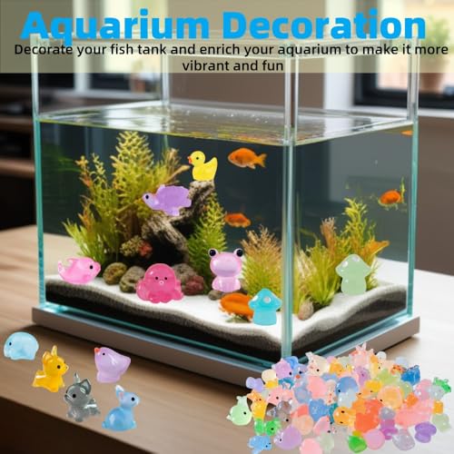 100 Pcs Luminous Mini Resin Animals, Tiny Miniature Sea Animal Figurines Glow in Dark for Crafts Landscape Miniature Garden Decor Accessories, Small Duck Frog Dog Turtle 10 Combinations